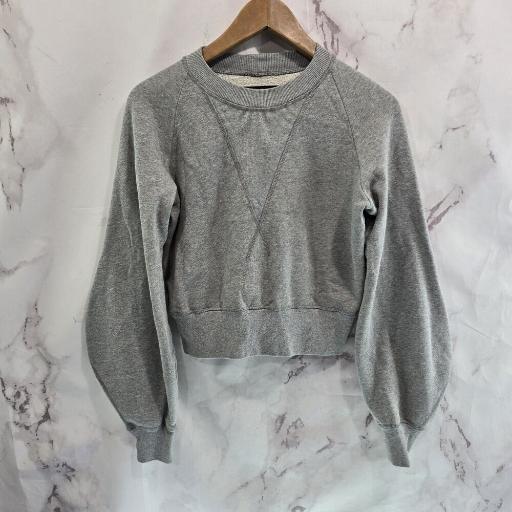 Linder Sweatshirt Womens Xs Gray Pullover Cropped Balloon Puff Sleeve